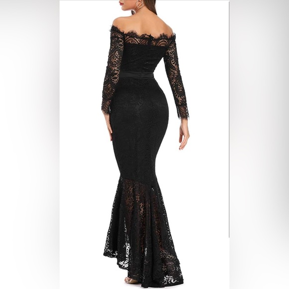 Black Long Sleeve Lace Detail Gown - Picture 2 of 11